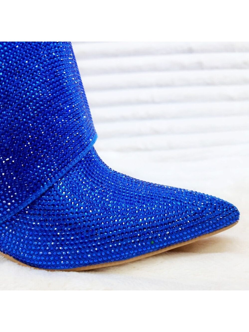 NIB Super Sparkle Sharky Skirted Fold Over Wedge Heel Knee Boots Royal Blue - Picture 10 of 15